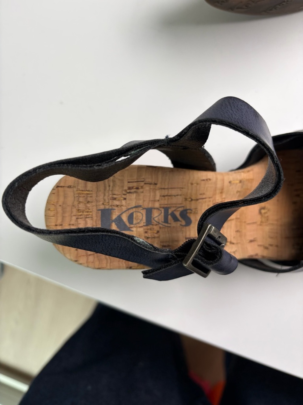 Kork-Ease Navy Leather Strappy Wedge Sandals size 7 - Picture 5 of 5